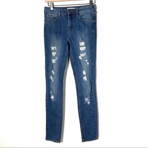 Bullhead high rise skinniest medium wash distressed skinny jeans juniors size 3